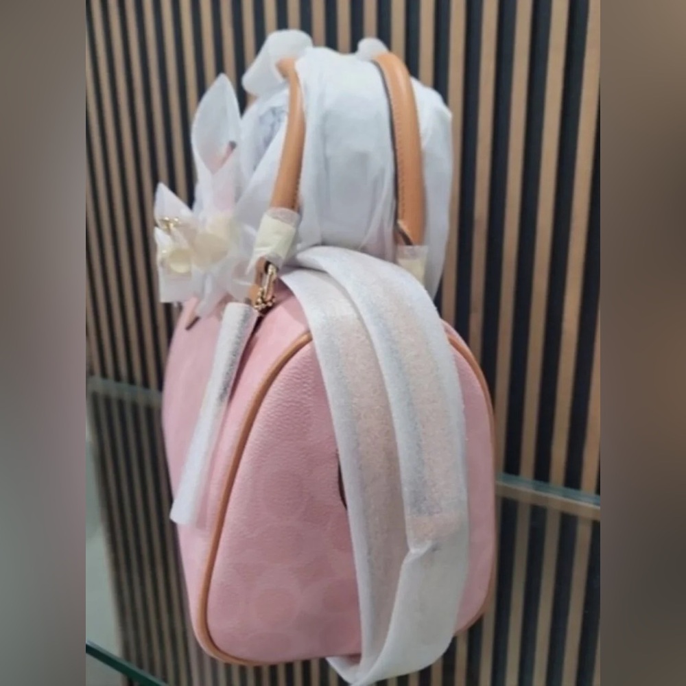 Coach Medium Rowan Satchel In Signature Canvas Powder Pink With Charms - Picture 8 of 11